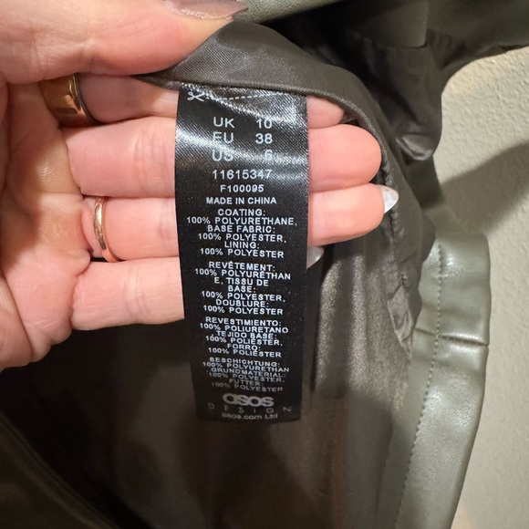 ASOS Leather feel coat in Olive Green - Picture 5 of 6